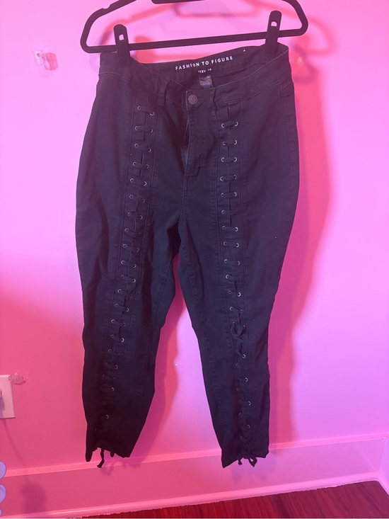 Fashion to Figure Denim - Fashion to Figure Black Lace-Up Skinny Jeans hemmed to 25 inch inseam